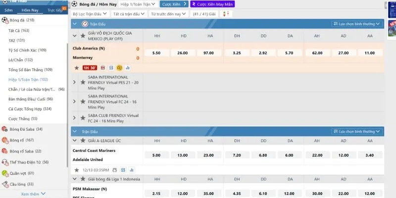 Người chơi không thể bỏ qua các kèo cược bóng đá tại Sin88